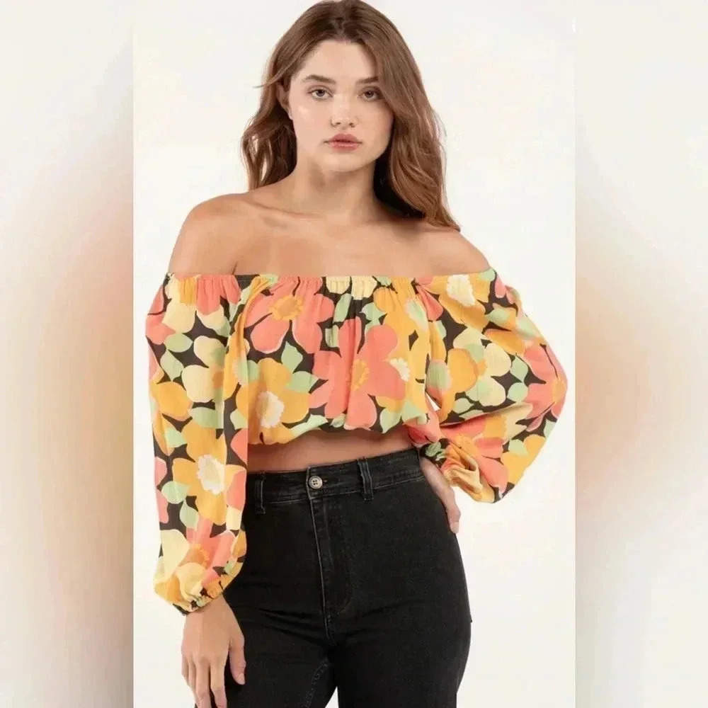 Billabong Sol Chasin Sun City 2 Floral Crop Top Size Small